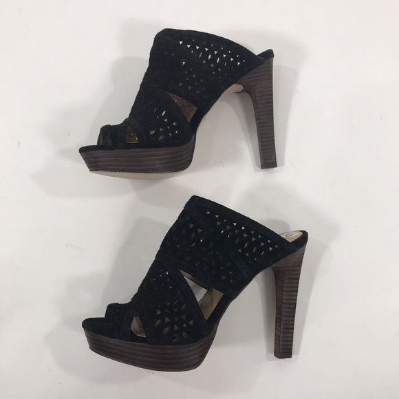 BCBG Max Azria Galinaa Black Open Toe Suede Platform Sandal Heels 10 - Picture 4 of 9